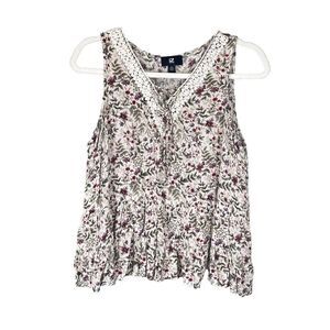Boho Flowy Floral Cottage XL Baby Doll Sleeveless Floral Tiered V-Neck Gauzy Cro